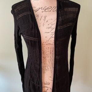 Women’s Long Black Express Sheer Cardigan Sweater Size XS